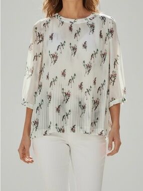 Ted Baker White Sheer Pleated Floral Blouse